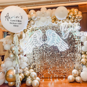 แบคดรอปลูกโป่ง ฉากลูกโป่ง Hen Party Balloon Backdrop - Gold Shimmer Wall + Helium