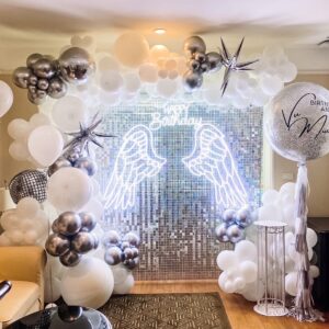 แบคดรอปลูกโป่ง ฉากลูกโป่ง Birthday Balloon Backdrop - Shimmer Wall Angel - Silver
