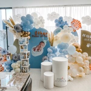 แบคดรอปลูกโป่ง ฉากลูกโป่ง Kid's Birthday Balloon Backdrop - Little Tiger Happy 30 Days Chinese Baby Birthday