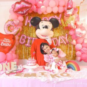 แบคดรอปลูกโป่ง ฉากลูกโป่ง Kid's Birthday Balloon Backdrop - Barbie - Pink