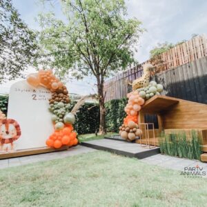 แบคดรอปลูกโป่ง ฉากลูกโป่ง Kid's Birthday Balloon Backdrop - Safari Two Wild - Green & Brown