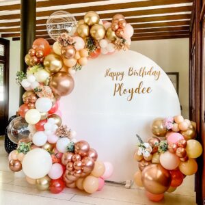 แบคดรอปลูกโป่ง ฉากลูกโป่ง Birthday Balloon Backdrop - Floral Party K.Ploydee - Rose Gold