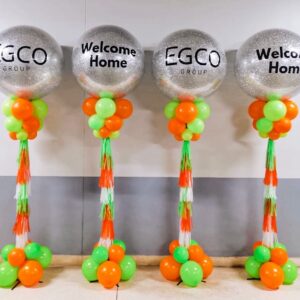 เสาลูกโป่ง Corporate Events Balloon Columns & Mosaic - Welcome Home EGCO Group - Green & Orange (8 pcs)