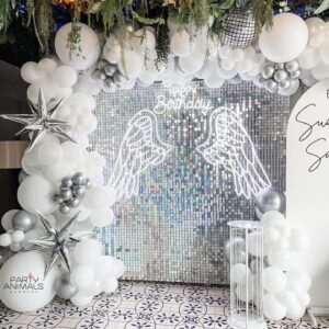 แบคดรอปลูกโป่ง ฉากลูกโป่ง Birthday Balloon Backdrop - Shimmer Wall Angel - Silver
