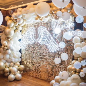 แบคดรอปลูกโป่ง ฉากลูกโป่ง Hen Party Balloon Backdrop - Gold Shimmer Wall + Helium