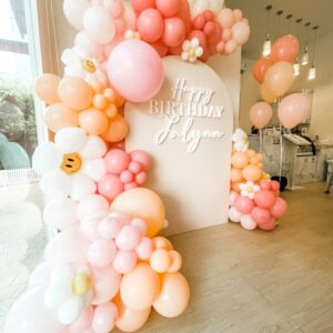 แบคดรอปลูกโป่ง ฉากลูกโป่ง Kid's Birthday Balloon Backdrop - Sweet pastel Lalynn's 2nd Birthday - Pink & Peach