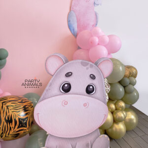 แบคดรอปลูกโป่ง ฉากลูกโป่ง Kid's Birthday Balloon Backdrop - Safari Nacha's 2nd Birthday - Pink & Green