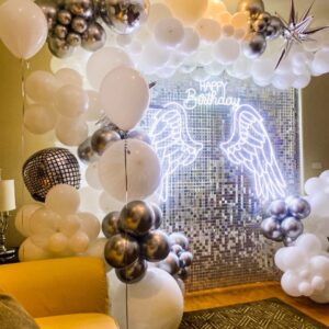 แบคดรอปลูกโป่ง ฉากลูกโป่ง Birthday Balloon Backdrop - Shimmer Wall Angel - Silver
