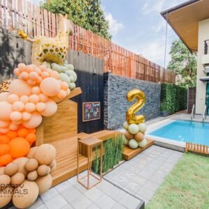 แบคดรอปลูกโป่ง ฉากลูกโป่ง Kid's Birthday Balloon Backdrop - Safari Two Wild - Green & Brown