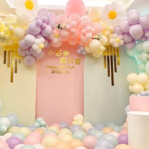 แบคดรอปลูกโป่ง ฉากลูกโป่ง Kid's Birthday Balloon Backdrop - Sweet pastel - Happy 30 Days Chinese Baby's Birthday