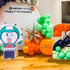 แบคดรอปลูกโป่ง ฉากลูกโป่ง Corporate Events Balloon Backdrop - Line Man Wongnai Happy 2nd Anniversary - Green & Navy