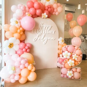 แบคดรอปลูกโป่ง ฉากลูกโป่ง Kid's Birthday Balloon Backdrop - Sweet pastel Lalynn's 2nd Birthday - Pink & Peach