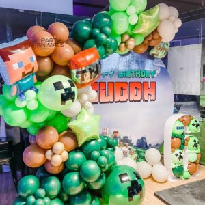 แบคดรอปลูกโป่ง ฉากลูกโป่ง Kid's Birthday Balloon Backdrop - Minecraft - Multicolour &