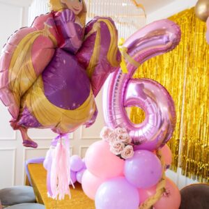 แบคดรอปลูกโป่ง ฉากลูกโป่ง Kid's Birthday Balloon Backdrop - Rapunzel Princess 6th Birthday