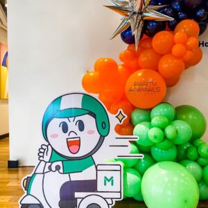 แบคดรอปลูกโป่ง ฉากลูกโป่ง Corporate Events Balloon Backdrop - Line Man Wongnai Happy 2nd Anniversary - Green & Navy