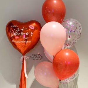 ลูกโป่งวาเลนไทน์ Valentine's Day Balloon - 24" Red & Rose Pink Heart-Shaped Balloon Set (with Helium) (9 pcs)