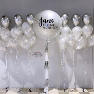 ลูกโป่งขอแต่งงาน Will You Marry Me? Balloon - White & Chrome Silver 36" & Platinum Diamond Ring Balloon Set (with helium) (49 pcs)