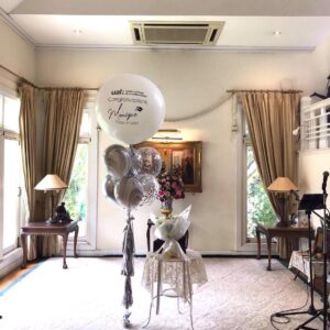 ลูกโป่งรับปริญญา Congratulations Graduation Balloon - 24" White & Marble Balloon Bouquet (with Helium) (7 pcs)