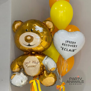 ลูกโป่งเยี่ยมไข้ ของขวัญเยี่ยมไข้ Get Well Soon Balloon - Sick Teddy Bear Brown & Orange Balloon Bouquets (with helium) (8 pcs)