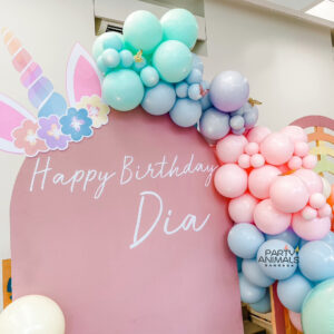 แบคดรอปลูกโป่ง ฉากลูกโป่ง Kid's Birthday Balloon Backdrop - Dia 4th Unicorn Party - Pink