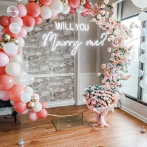 แบคดรอปลูกโป่ง ฉากลูกโป่ง Marriage Proposal Balloon Backdrop - Will you Marry me? - Pink & Rose Gold