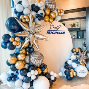 แบคดรอปลูกโป่ง ฉากลูกโป่ง Corporate Events Balloon Backdrop - Siam Michelin - Blue & Silver